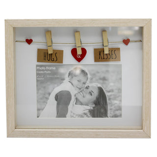 Clothes Line Wooden Box Frame With Pegs For 6 X 4 Photo - Hugs And Kisses