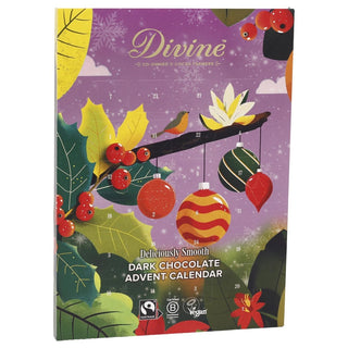 Divine Fairtrade Dark Chocolate Christmas Advent Calendar | 70% Cocoa Dark Chocolate Advent Calendar | Vegan Chocolate Christmas Calendar 85g