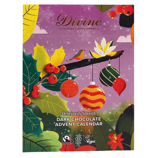 Divine Fairtrade Dark Chocolate Christmas Advent Calendar | 70% Cocoa Dark Chocolate Advent Calendar | Vegan Chocolate Christmas Calendar 85g