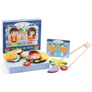 Djeco DJ05500 Cyrus & Lena's Make Pittas with a Menu Cooking Pretend Play Set