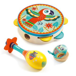 Djeco DJ06016 Animambo Set Of 3 Musical Instruments Tambourine Maraca Castanet