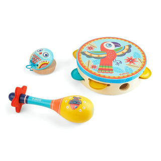 Djeco DJ06016 Animambo Set Of 3 Musical Instruments Tambourine Maraca Castanet