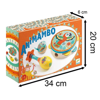 Djeco DJ06016 Animambo Set Of 3 Musical Instruments Tambourine Maraca Castanet