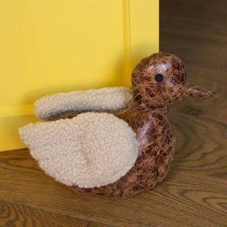Douglas Duck Doorstop | Faux Leather Duck Doorstop with Boucle Wings - 23cm