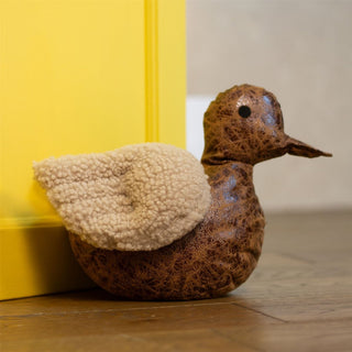 Douglas Duck Doorstop | Faux Leather Duck Doorstop with Boucle Wings - 23cm