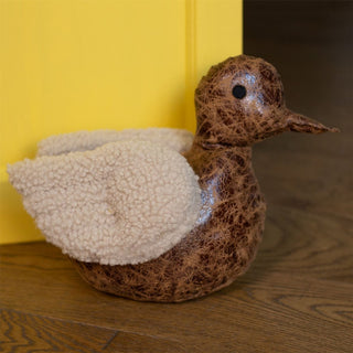 Douglas Duck Doorstop | Faux Leather Duck Doorstop with Boucle Wings - 23cm