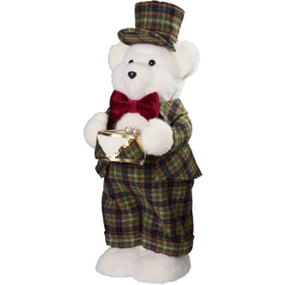 Drumming Christmas Bear Decoration | White Bear in Tartan Uniform with Drum 42cm