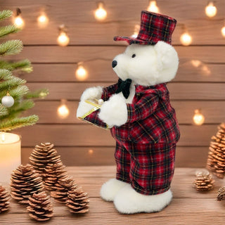 Drumming Christmas Bear Decoration | White Bear in Tartan Uniform with Drum 42cm
