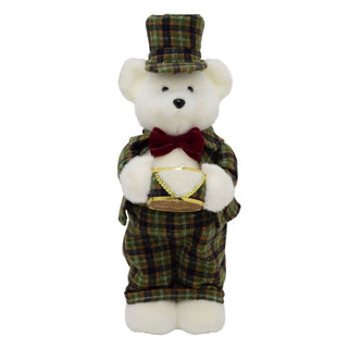 Drumming Christmas Bear Decoration | White Bear in Tartan Uniform with Drum 42cm