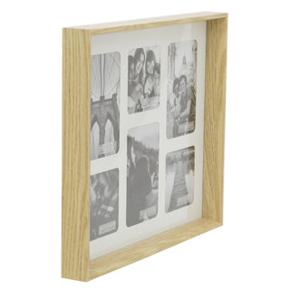 Natural Wooden Box Style 6 x Aperture Multi Photo Montage Collage Hanging Picture Frame With Mount