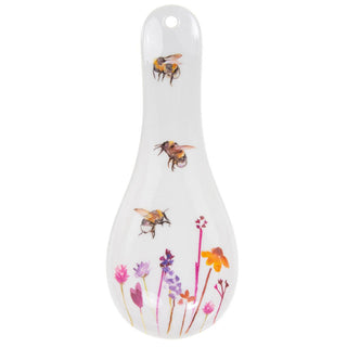 23cm Busy Bee Floral Spoon Holder | Melamine Floral Kitchen Utensil Rest | Bumble Bee Cooking Ladle Spatula Holder