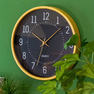 32cm Modern Scandi Round Bamboo Wall Clock | Wall-mounted Wooden Clock - Black
