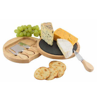 20cm Slate Round Wooden Cheese Board | Cheese Serving Platter Set | Charcuterie Platter And Serving Meat Board