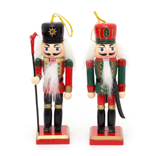 Set Of 2 12cm Traditional Christmas Nutcracker Soldiers | Christmas Figures Hanging Christmas Decorations | Christmas Ornaments Tree Baubles
