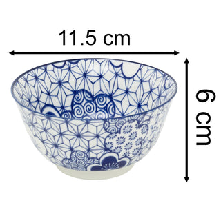 Japanese Style Blue and White Ceramic Bowl, 11.5cm Footed Tapas Snack Bowl