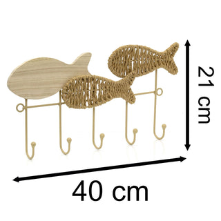 Decorative Fish Shaped Wall Hooks | Nautical Wooden Coat Hanger With 5 Hooks