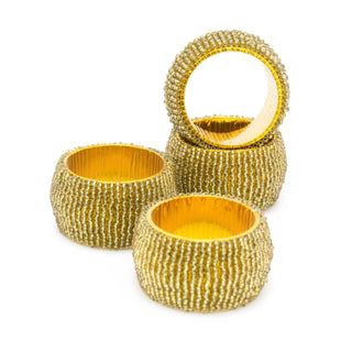 Set Of 4 Deluxe Gold Napkin Rings | Christmas Napkin Holder | Chic Beaded Glass Serviette Rings Table Napkin Holder