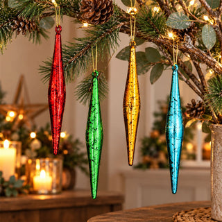 Set of 4 Colourful Glass Drop Christmas Tree Decorations, Gisela Graham