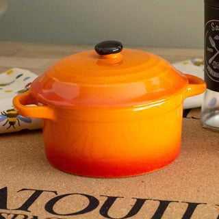 Ovenproof Ceramic Porcelain Pan Mini Casserole Oven Dish Cocotte With Lid 10cm - Orange