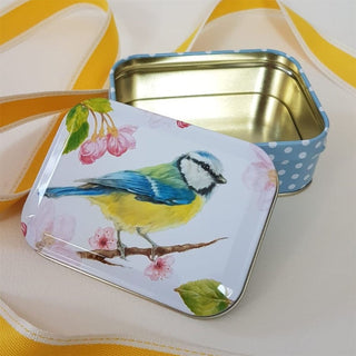 Jo Stockdale Blue Tit Small Rectangle Tin | Trinket Keepsake Sewing Tin Box