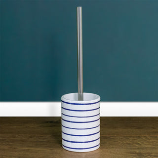 Harbour Stripe Toilet Brush & Holder | Nautical Ceramic Loo Brush Holder & Brush