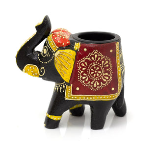 Hand Painted Indian Elephant Tealight Holder | Decorative Wooden Elephant Tea Light Candle Holder | Elephant Ornament - Colour Varies One Supplied