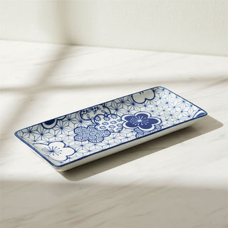 Japanese Style Blue and White Ceramic Serving Platter, 24.5cm Snack Tray Dish