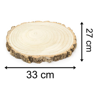 33cm Oval Wooden Tree Trunk Rustic Cake Stand | Large Wedding Birthday Cake Round Display Board | Tree Slice Serving Platter Table Centerpiece