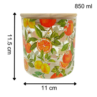 Oranges & Lemons Glass Canister, 850ml Airtight Wooden Lid Storage Jar