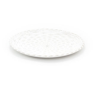 White Wooden Antique Style Round Serving Tray | Shabby Chic Display Tray | Decorative Tray Large Display Dish - 40cm