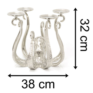 Unique Extra Large Octopus Candle Holder | Silver Metal Octopus Candelabra | Octopus Candlestick 4 Pillar Candle Holder