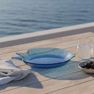 Fish Shaped Glass Dish, 180ml Blue Nautical Snack Serving Bowl 20x17cm