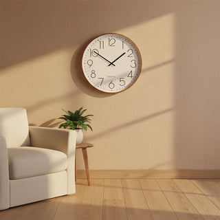 Large Round Wall Clock, 50cm White Face Black Numerals Dark Wood Effect Frame