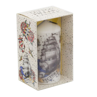 Vintage Tattoo Pillar Candle | Large Unscented Church Pillar Candle | Novelty Candles 14cm