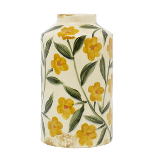 Large Ceramic Floral Vase, 25cm Hand-Painted Yellow Flower Vase Crackle Glaze