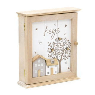 Shabby Chic Wooden Wall Mounted Key Box | Key Cabinet 6 Hooks Key Cupboard | Magnetic Key Holder