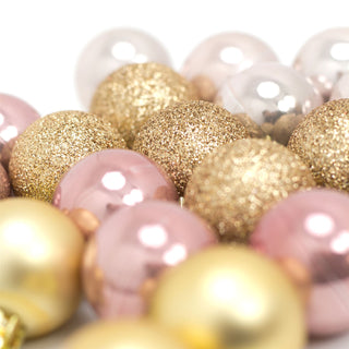 24 Piece Gold And Pink Mini Christmas Baubles | Christmas Tree Decorations | Gold Xmas Baubles Christmas Decor