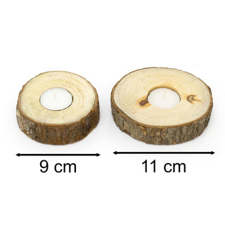 Set Of 2 Natural Tree Bark Tea Light Holders | Rustic Wooden Tree Slice Tealight Candle Holders | Tree Log Christmas Wedding Tealight Candles