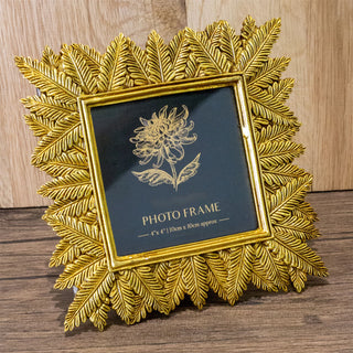 4x4 Vintage Gold Tone Palm Leaf Photo Frame | Resin Antique Style Picture Frame