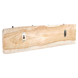 Teak Wall Mounted Coat Rack, 50cm Wooden Wall Mounted Storage Rail 4 Metal Hooks