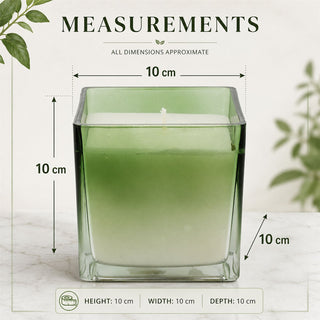 Fig & Apple Scented Candle, 10cm Square Green Ombre Glass Candle
