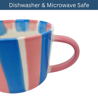 Hand Painted Candy Stripe Mug 300ml Pink & Blue Fine China Tea Coffee Cup