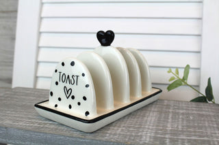 4 Slice White Ceramic Toast Rack | Polka Dot Toast Rack 4 Slice | 4 Slot Heart Toast Rack Toast Holder