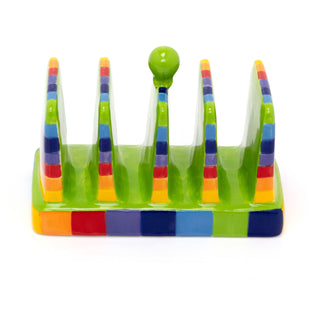 Hand Painted Rainbow Stripe Ceramic Toast Rack | Multicoloured Kitchen Toast Rack 4 Slice | 4 Slot Square Toast Rack Toast Holder