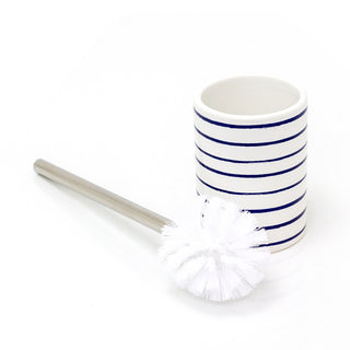 Harbour Stripe Toilet Brush & Holder | Nautical Ceramic Loo Brush Holder & Brush
