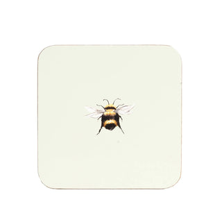 Set of 4 Bee Coasters, 10.5cm Cork Backed Green Drinks Coaster Set