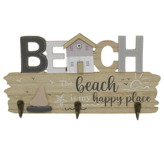 Beach Wooden Plaque with Hooks |The Beach is My Happy Place Nautical Wall Plaque