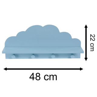 Cloud Shelf With Coat Hooks | Baby Nursery Children's Bedroom Floating Shelf - Blue