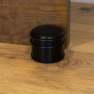 Chunky Round Black Doorstop | Stainless Steel Rubber Door Stop with Bumper - 9cm
