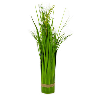 Freestanding Artificial White Flowers Bouquet | Floral Grasses Artificial Flora